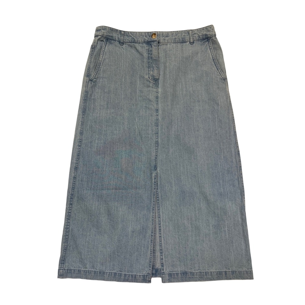 Belle Vere Light Wash Denim 100% Cotton Front Slit Classic Midi Skirt Size 8